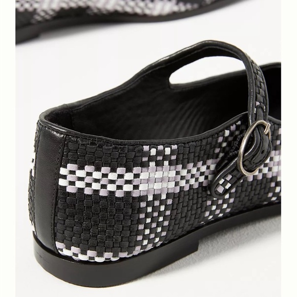Anthropologie Maeve Black/White Leather Square Toe Woven Mary Jane Flats NWT - Picture 6 of 14